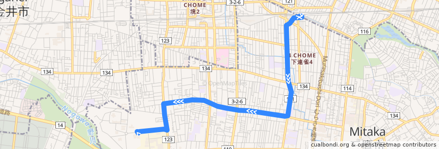 Mapa del recorrido Bus 鷹51 三鷹駅->国際基督教大学 de la línea  en Tokio.