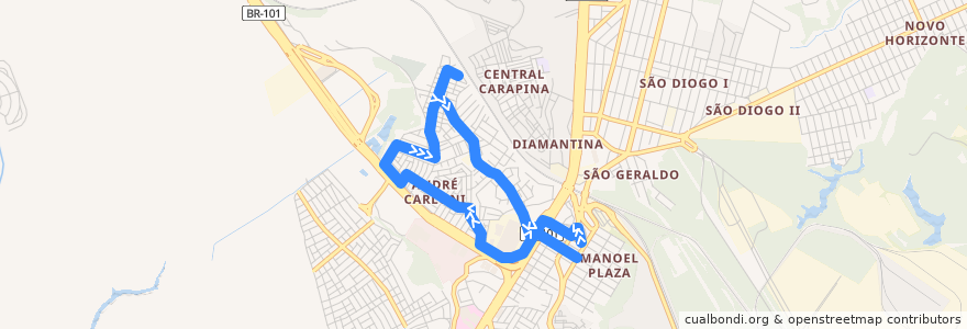 Mapa del recorrido 844B - Terminal de Carapina / Carapina via André Carloni de la línea  en Serra.