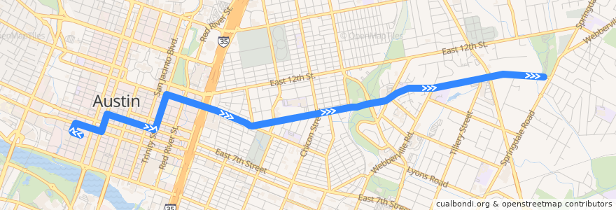 Mapa del recorrido Capital Metro 2 Rosewood (eastbound) de la línea  en Austin.