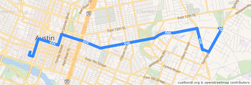 Mapa del recorrido Capital Metro 2 Rosewood (westbound) de la línea  en Austin.