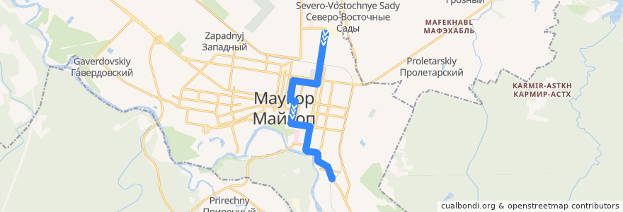 Mapa del recorrido Троллейбус №9: редукторный завод => ул. Шоссейная de la línea  en городской округ Майкоп.
