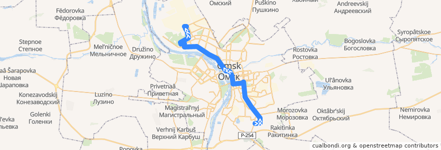 Mapa del recorrido Автобус №20 : Московка-2 - Омский нефтеперерабатывающий завод de la línea  en Omsk.