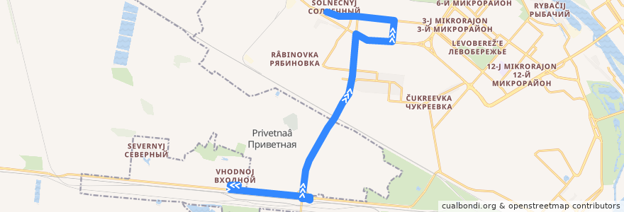 Mapa del recorrido Автобус №37 : микрорайон Входной - пос. Солнечный de la línea  en Omsk.