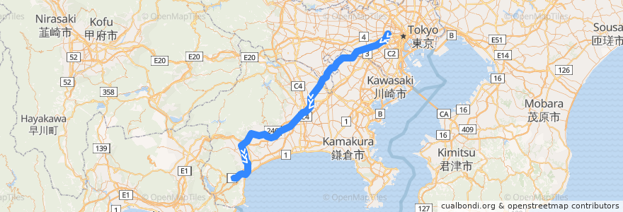 Mapa del recorrido スーパーはこね de la línea  en 일본.