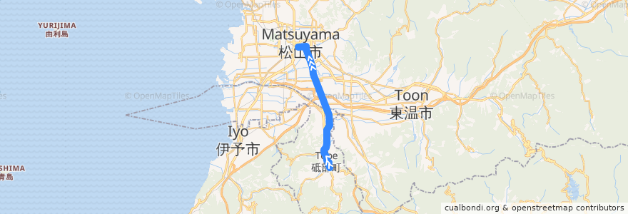 Mapa del recorrido 森松・砥部線 スキップバス (砥部焼伝統産業会館前 - 大街道口 - 松山市駅) de la línea  en Präfektur Ehime.