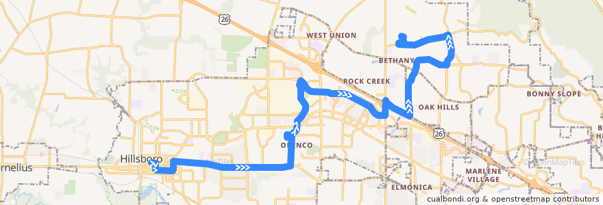 Mapa del recorrido Bus 47: Hillsboro Transit Center => Portland Community College Rock Creek de la línea  en Washington County.