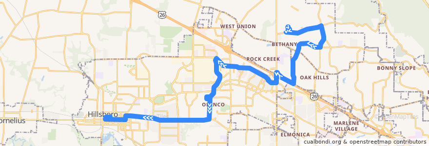 Mapa del recorrido Bus 47: Portland Community College Rock Creek => Hillsboro Transit Center de la línea  en Washington County.