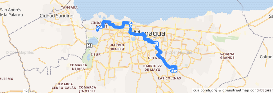 Mapa del recorrido Ruta 109: Reparto Schick -> Hospital Lenín Fonseca de la línea  en Managua.