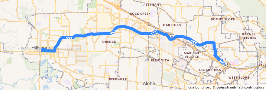 Mapa del recorrido Bus 48: Sunset Transit Center => Hillsboro Transit Center de la línea  en Washington County.