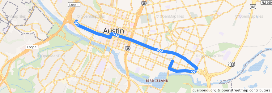 Mapa del recorrido Capital Metro 4 7th Street (eastbound) de la línea  en Austin.