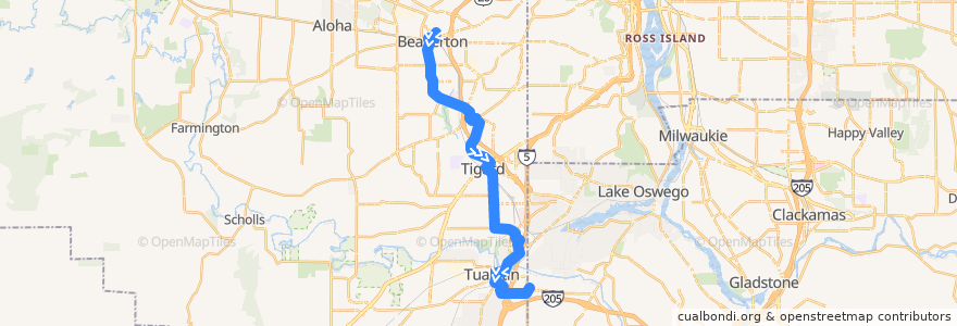 Mapa del recorrido Bus 76: Beaverton Transit Center => Tualatin de la línea  en Washington County.