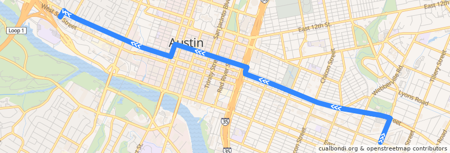 Mapa del recorrido Capital Metro 4 7th Street (westbound) de la línea  en Austin.