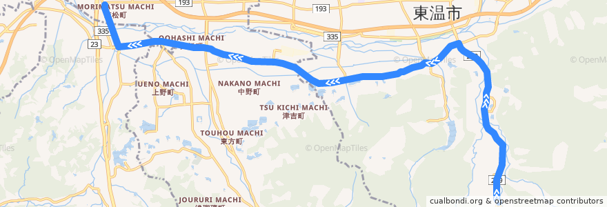 Mapa del recorrido 拝志線 (上林皿ヶ嶺登山口 - 森松) de la línea  en 愛媛県.