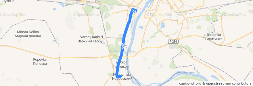 Mapa del recorrido Автобус №36к : Кировский исполком - пос. Новоомский de la línea  en Омский район.