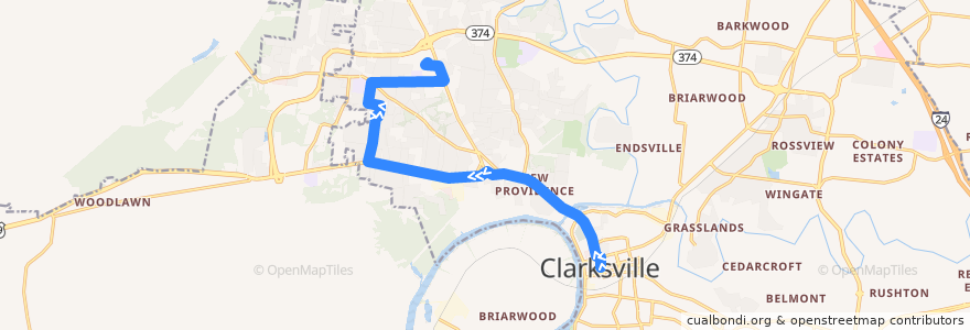 Mapa del recorrido Bus 3: Clarksville Transit Center => Fort Campbell Walmart de la línea  en Clarksville.