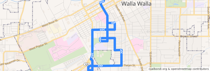 Mapa del recorrido Fairgrounds de la línea  en Walla Walla.