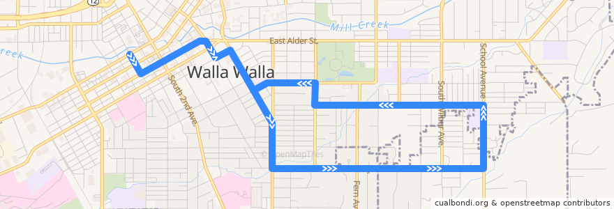 Mapa del recorrido Pleasant St Loop de la línea  en Walla Walla County.