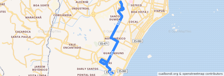 Mapa del recorrido 600 Terminal Itaparica / Terminal Ibes via Araçás de la línea  en Vila Velha.