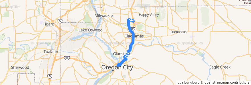 Mapa del recorrido Bus 79: Clackamas Town Center => Oregon City Transit Center de la línea  en Clackamas County.