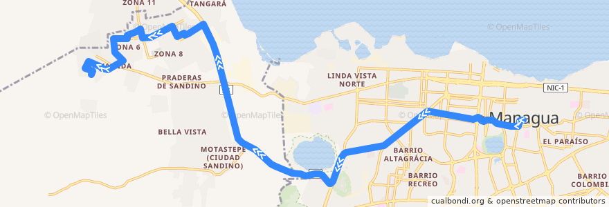 Mapa del recorrido Ruta 113: Mercado Oriental -> Ciudad Sandino (Trinidad) de la línea  en Managua.