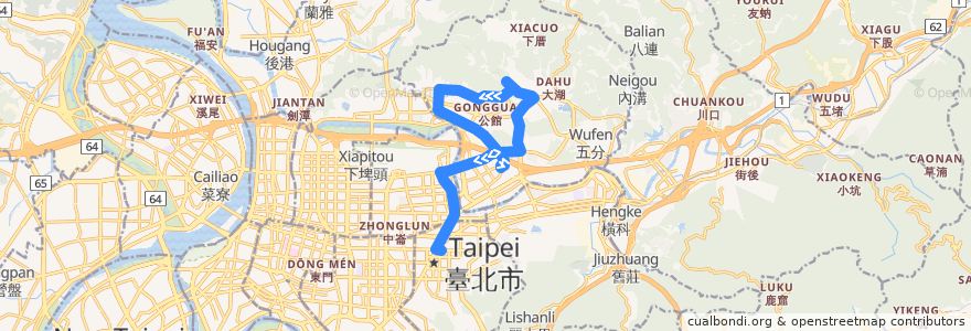 Mapa del recorrido 臺北市 藍27 (BL27) 內湖行政中心-捷運市政府站 不經三總 (往程) de la línea  en 臺北市.