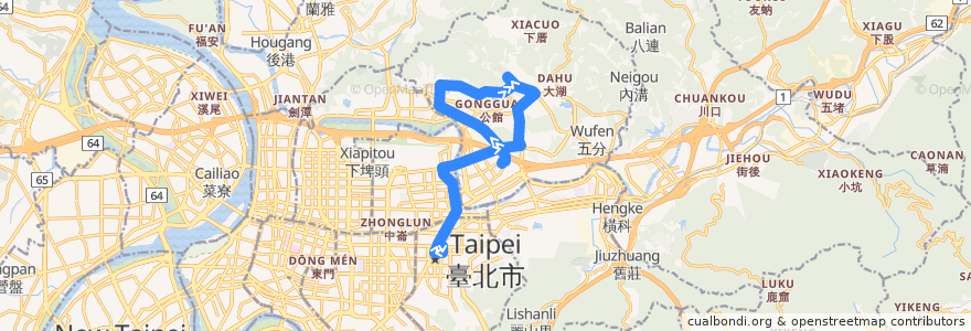 Mapa del recorrido 臺北市 藍27 (BL27) 內湖行政中心-捷運市政府站 不經三總 (返程) de la línea  en Taipei.