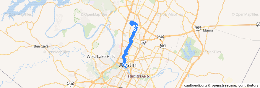 Mapa del recorrido Capital Metro 5 Woodrow/Lamar (northbound) de la línea  en Austin.