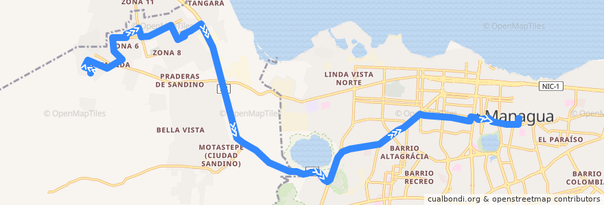 Mapa del recorrido Ruta 113: Ciudad Sandino (Trinidad) -> Mercado Oriental de la línea  en Managua.