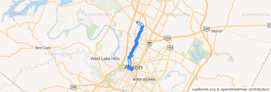 Mapa del recorrido Capital Metro 5 Woodrow/Lamar (southbound) de la línea  en Austin.