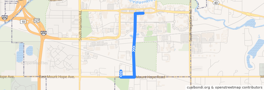 Mapa del recorrido Bus 32 - Commuter Lot - Northbound de la línea  en East Lansing.