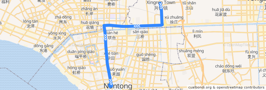 Mapa del recorrido 11路: 兴仁 => 市行政中心 de la línea  en 南通市.