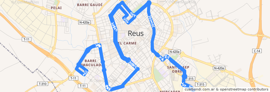 Mapa del recorrido L20 Hospital - Immaculada de la línea  en Reus.