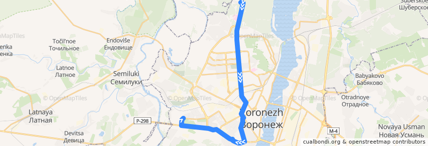 Mapa del recorrido Автобус №80: Студ. городок - Перхоровича de la línea  en городской округ Воронеж.