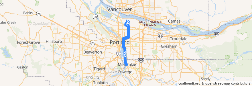 Mapa del recorrido Bus 70: Columbia River Correctional Center => Milwaukie via Southeast 17th Avenue de la línea  en Portland.