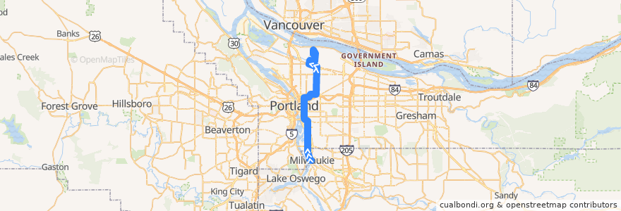 Mapa del recorrido Bus 70: Milwaukie => Columbia River Correctional Center via Southeast 17th Avenue de la línea  en Portland.