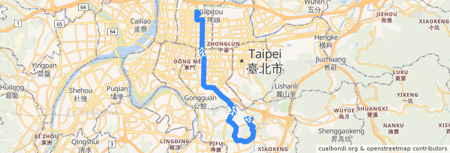 Mapa del recorrido 臺北市 298 萬芳社區-行天宮 (往程) de la línea  en Taipé.