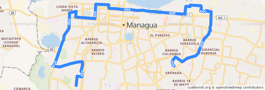 Mapa del recorrido Ruta 123: Mercado Roberto Huembes -> San Judas de la línea  en Managua.