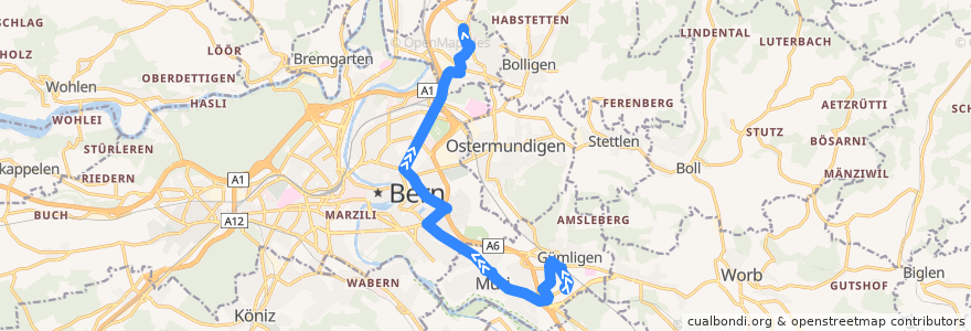 Mapa del recorrido Bus 40: Gümligen, Sonnenfeld => Ittigen, Kappelisacker de la línea  en Verwaltungskreis Bern-Mittelland.