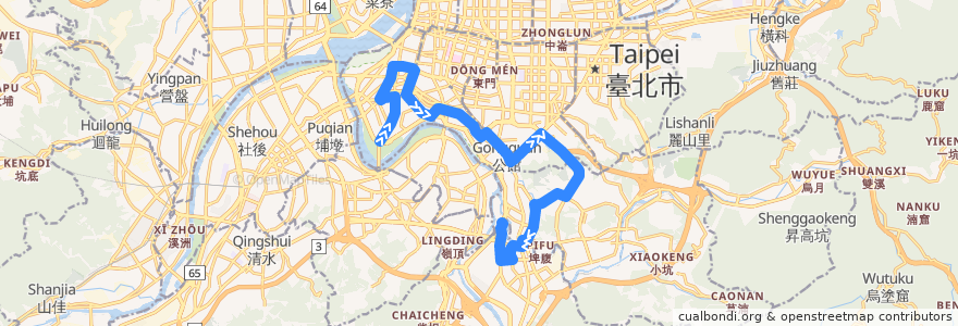 Mapa del recorrido 臺北市 673 大鵬新村-東園 (返程) de la línea  en 臺北市.