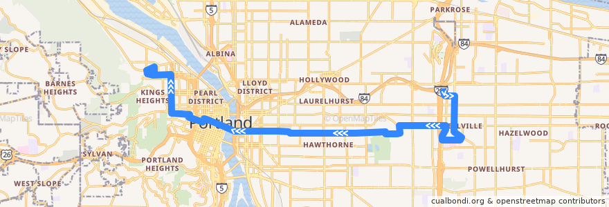 Mapa del recorrido Bus 15: Gateway Transit Center => Montgomery Park de la línea  en Portland.