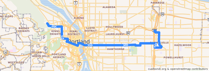 Mapa del recorrido Bus 15: Thurman Street => Gateway Transit Center de la línea  en Portland.