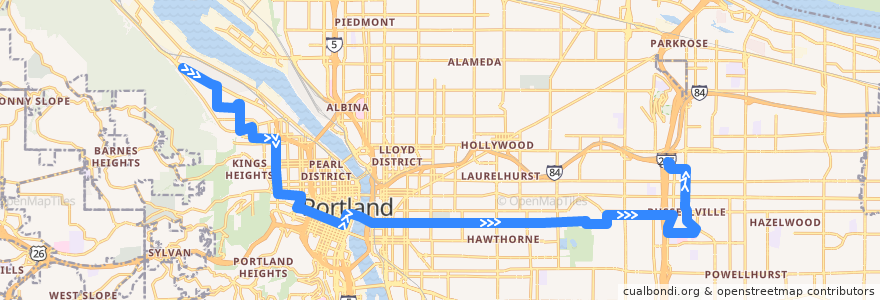 Mapa del recorrido Bus 15: Yeon & 44th => Gateway Transit Center de la línea  en Portland.
