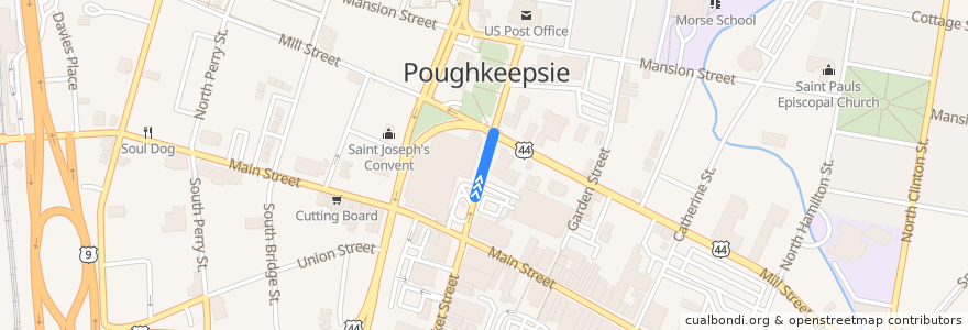 Mapa del recorrido Main Street: Main & Market => Vassar College de la línea  en Poughkeepsie.