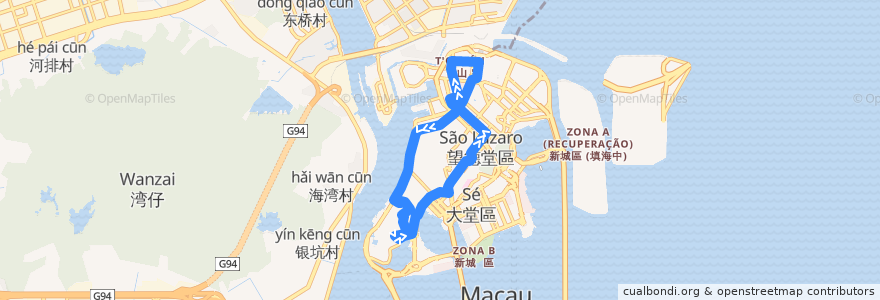 Mapa del recorrido 16 路線 Carreira n.º 16 de la línea  en Macao.