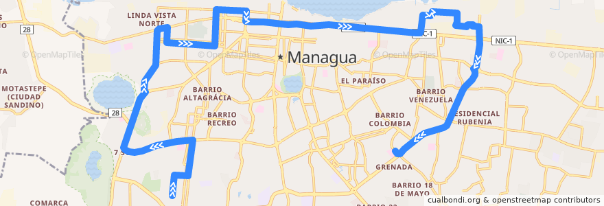 Mapa del recorrido Ruta 123: San Judas -> Mercado Roberto Huembes de la línea  en Managua.