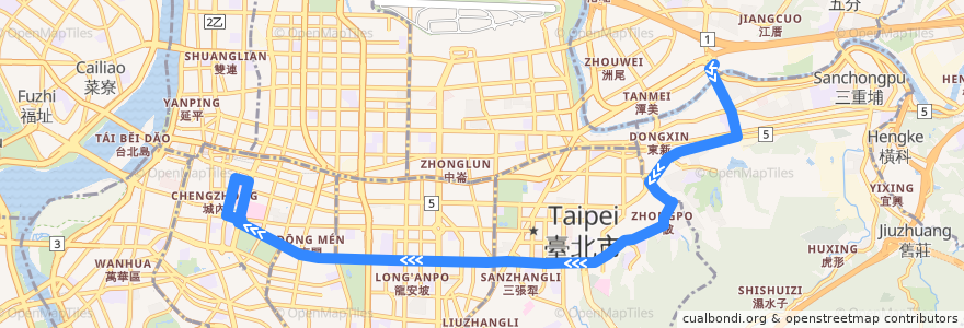 Mapa del recorrido 臺北市 信義幹線 捷運昆陽站-臺北車站 (往程) de la línea  en Taipé.