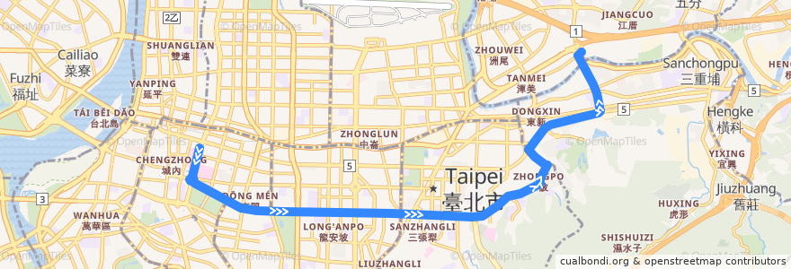 Mapa del recorrido 臺北市 信義幹線 捷運昆陽站-臺北車站 (返程) de la línea  en تايبيه.