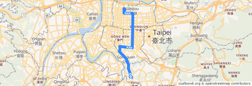 Mapa del recorrido 臺北市 復興幹線 復興北村-景美 (往復興北村) de la línea  en 臺北市.