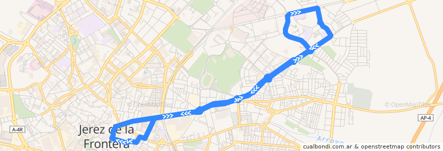 Mapa del recorrido Línea Bus 6 La Granja de la línea  en Jerez de la Frontera.