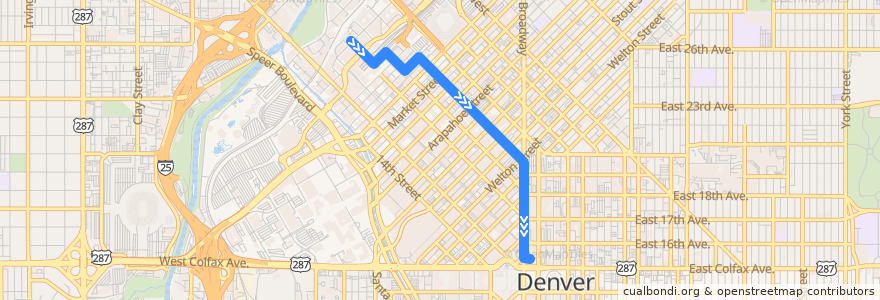 Mapa del recorrido Bus Free MetroRide → Civic Center Station de la línea  en Denver.